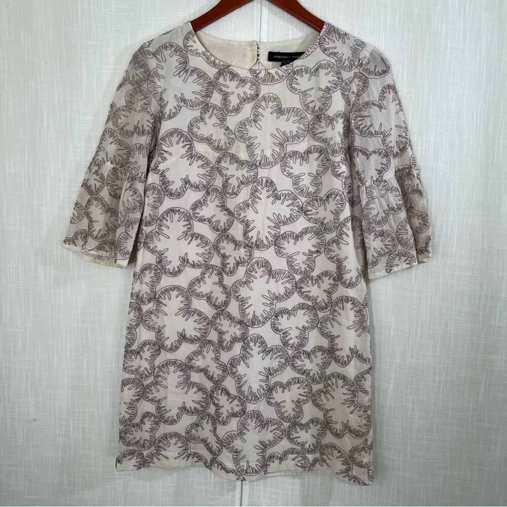 French Connection Bell Sleeve Metallic Embroidery Mini Dress Sz 6